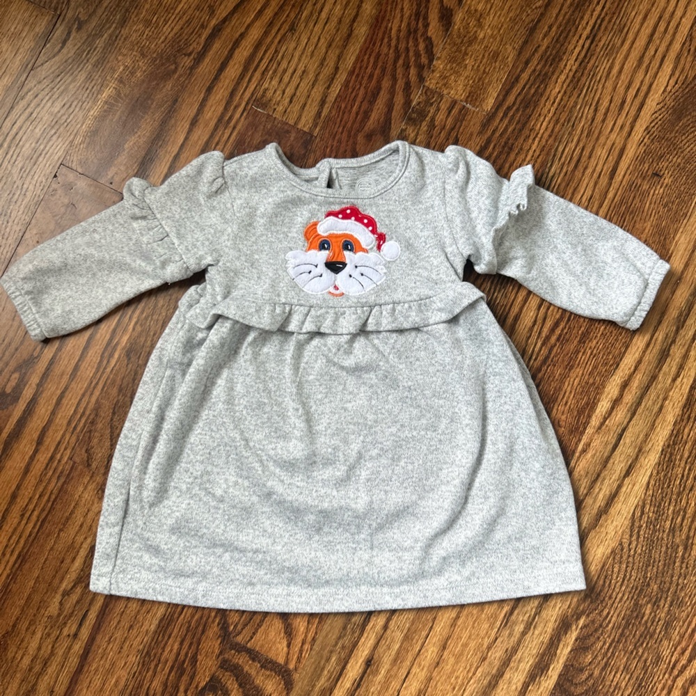 Wonder Nation Baby Christmas Tiger Dress 3-6M Gray Santa Auburn Game Day